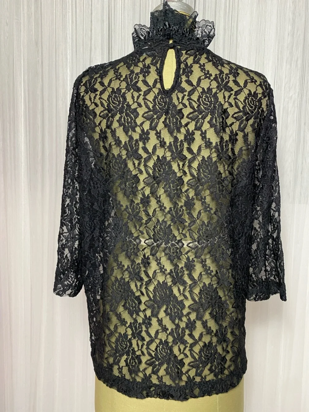 Contemporaine for Simons Black Floral Lace Stretchy Mock Neck Women's Top 2XL - Picture 5 of 8